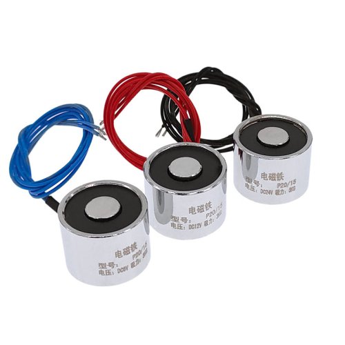 Immagine di Elettromagnete P20 Cilindrico 15mm - Magnete Elettrico DC 5V/6V/12V/24V con Forza di Aspirazione 3kg (30N), Solenoide Potente per Applicazioni Industriali e Domestiche