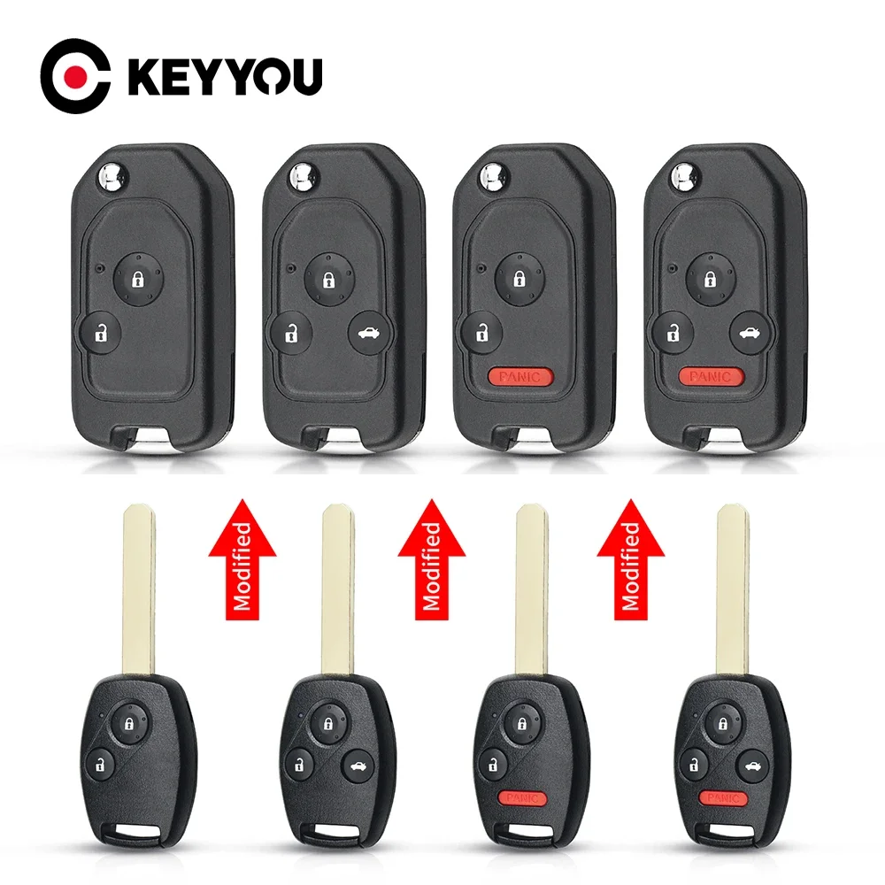 Image of KeyYou New Modified Flip Folding Remote Car Key for Honda Accord, Civic, CR-V, Pilot (2007-2013) – 2, 3, or 4 Button Universal Replacement
