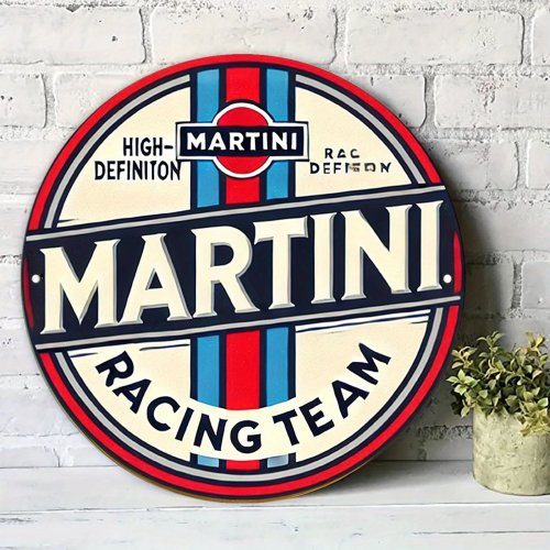 Immagine di Piatto 2D - Targa in metallo vintage Martini Racing Team - Decorazione da parete rotonda in alluminio da 19,99 cm, stampa ad alta definizione con rosso sorprendente, B