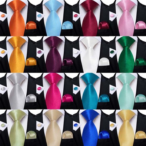 Bild von Solide Krawatten für Herren, 8 cm, Orange, Weiß, Grün, Blau, Hochzeit, Bräutigam, Krawatte, Taschentuch, Manschettenknöpfe, Party-Accessoires, Geschenk für Ehemann
