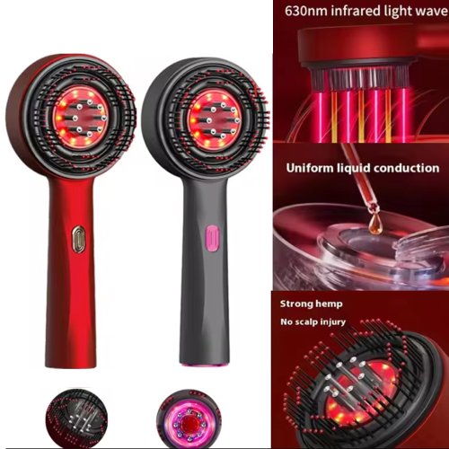 Imagen de Peine de masaje con vibración eléctrica, 3 modos, terapia de luz roja, masaje para el crecimiento del cabello, cepillo para el cuero cabelludo, aplicador de aceite líquido, masajeador de cabeza
