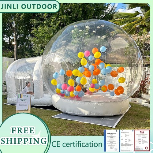 Imagen de Casa de Burbujas Inflable para Niños con Cúpula Transparente de PVC, Tienda de Juegos Exterior con Soplador, Trampolín Ideal para Fiestas de Cumpleaños y Regalos Divertidos