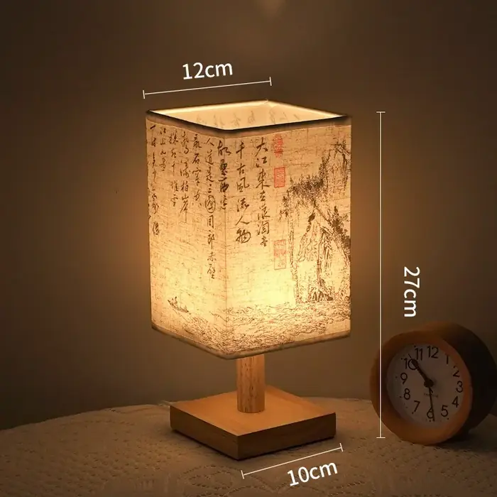 Image de Lampe de Table LED Style Chinois - Abat-Jour Carré en Tissu