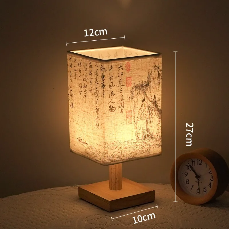 Afbeelding van Eenvoudige Chinese Stijl LED Tafellamp met Dimbare Plug-in Verlichting, Stoffen Lampenkap, Vierkante Slaapkamer Nachtlampje voor Nachtkastje of Bureau