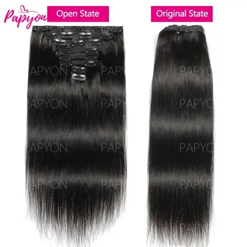 Image de Extensions cheveux humains lisses clip-in 22-30 pouces