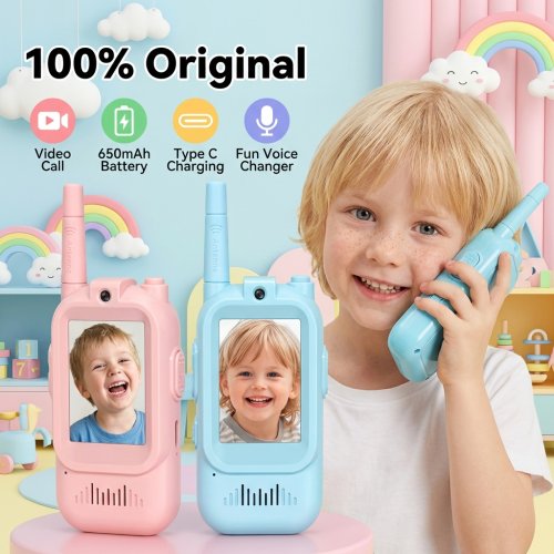 Imagen de Walkie Talkie de Vídeo para Niños con Pantalla HD, Recargable por USB-C, Intercomunicador con Llamada en un Solo Clic, Ideal como Regalo de Cumpleaños para Niños y Niñas