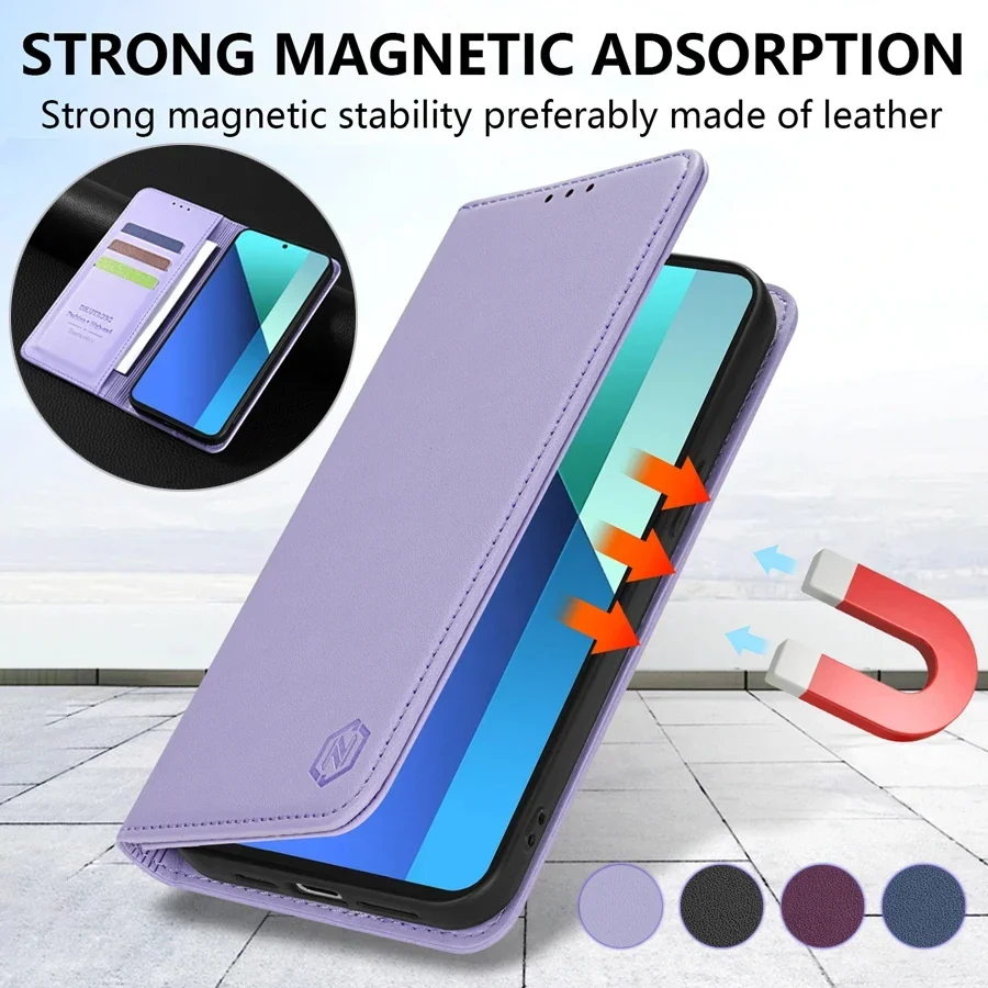 Bild von Brieftasche Haut Freundliche Starke Magnetische Karte Slot Flip Leder Fall Für Xiaomi Redmi Hinweis 13 Pro + 12 12 12S 11 11S 10 9 Pro 8T 7 Abdeckung