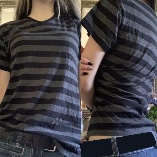 Imagen de Camiseta Grunge de Hadas Estética Y2K con Rayas de los Años 90 - Jersey de Manga Corta para Mujer, Ropa Gótica y Urbana