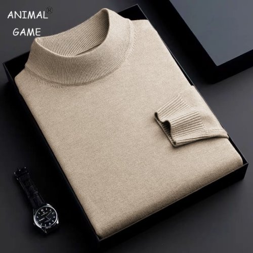 Afbeelding van Herfst Heren Mock Neck Trui – Gebreide Lange Mouwen Coltrui voor Winter Outdoor, Warme en Comfortabele Casual Basic Top