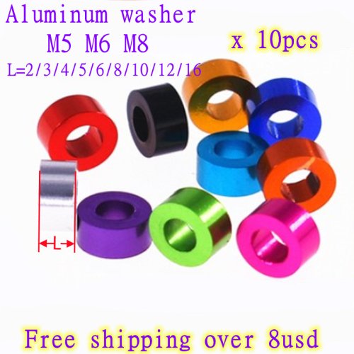 Imagen de Juntas de Casquillo de Aluminio Colorido con Arandela Plana, Espaciadores Huecos Redondos sin Rosca M5, M6, M8, Espesores de 2 a 10 mm - Paquete de 10 Unidades