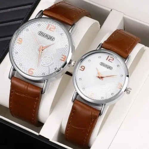 Image de Montres de Couple en Cuir Marron - Élégance & Style