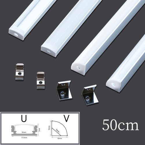 Zdjęcie Profil aluminiowy LED 50 cm w kształcie litery V/U z dyfuzorem mlecznym i osłoną PC – idealny do montażu taśmy LED