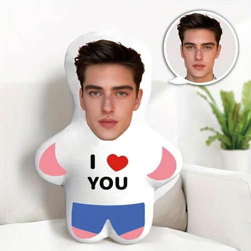 Immagine di Mini Bambola di Peluche Personalizzata con Frase 'I Love You' - Cuscino Fotografico Personalizzato in Morbido Poliestere, Regalo Perfetto per Coppie