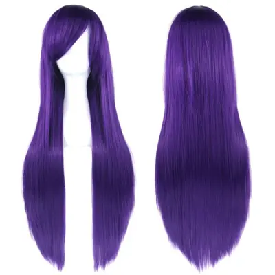 Perruque Synthétique Blanche & Violet 80cm - Cosplay & Fêtes