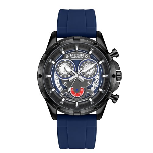 Imagen de Reloj MEGIR para hombre, reloj de pulsera de silicona con cronógrafo luminoso de lujo resistente al ...