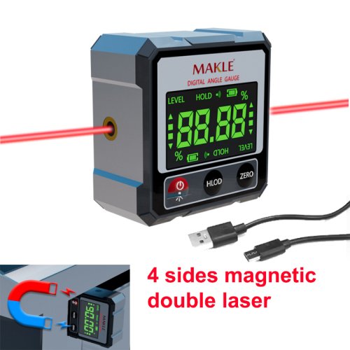 Bild von Zweiseitiger Digitaler Laser-Winkelmesser mit Neigungsmesser, Laser-Blase, Magnetbasis und Goniometerfunktion – Präzises Messgerät für Bauprojekte und DIY-Arbeiten