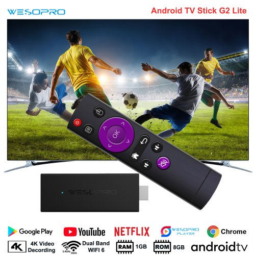 Image of Wesopro Android TV Stick G2 Lite Smart IPTV Dongle with 1GB RAM, 8GB ROM, Dual Band 2.4GHz & 5GHz WiFi, 4K Ultra HD Decoding for Seamless Streaming Media – Premium Alternative to Fire Stick