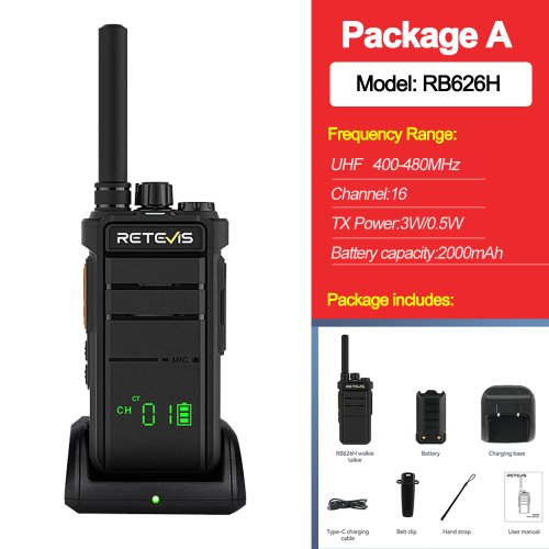 Zdjęcie Retevis RB626H – Wytrzymały Radiotelefon z USB-C i Długim Zasięgiem