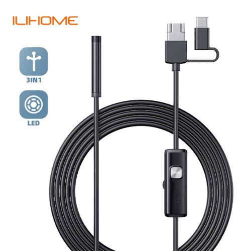 Zdjęcie Kamera Endoskopowa z Systemem Android – Mini Obiektyw 5,5 mm i 7 mm, 3 w 1, Typ C, Micro USB, Boroskop Inspekcyjny do Samochodów z 6 LED, Wodoodporny, Do Telefonów i PC