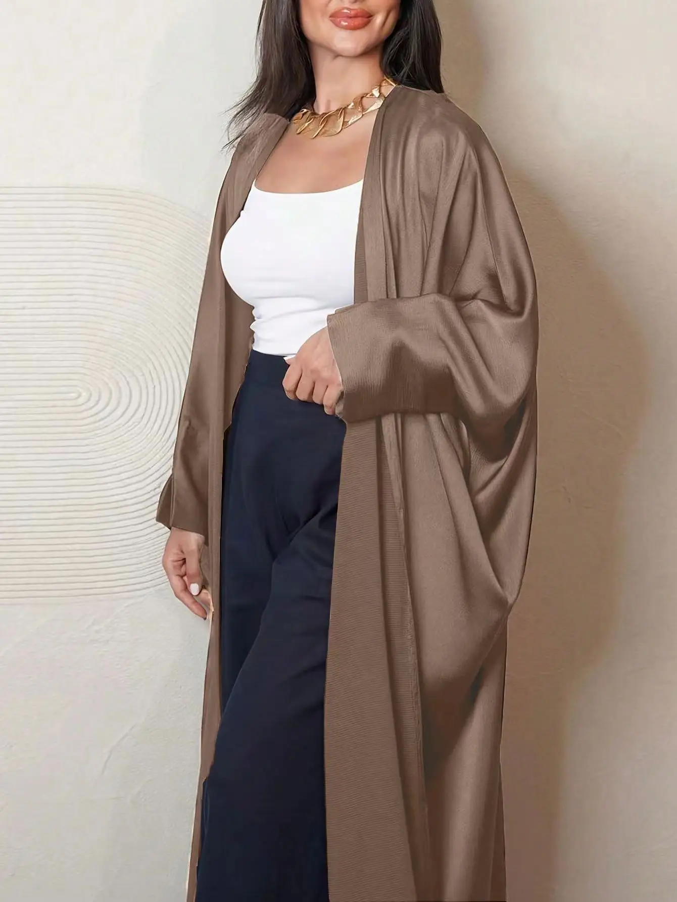 Bild von Muslimische Open Front Abaya Langarm Ramadan Maxi Länge Kleid Damen Kleidung Strickjacke Abayas Wearout Kaftans Frauen Jilbabs