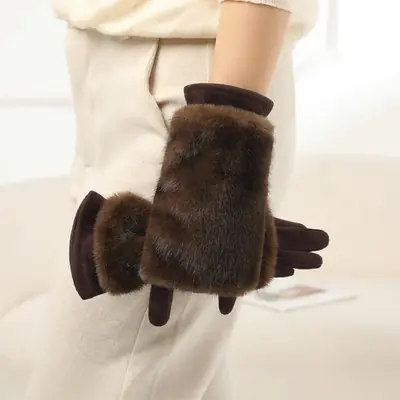 Image de Gants Hiver Femme - Fourrure Lapin + Velours Chauffant