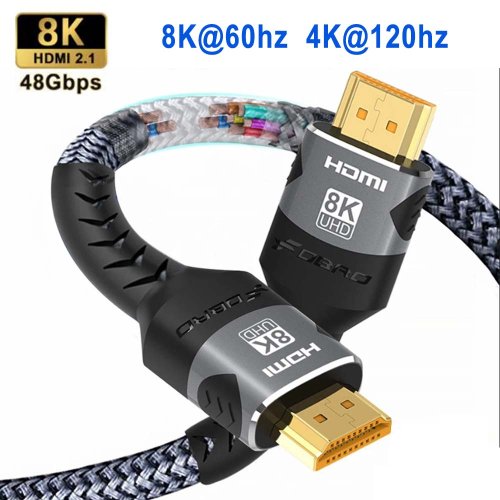 Afbeelding van HDMI-kabel 8K 60Hz en 4K 120Hz, hoogwaardig 18 Gbps High Speed 2.0 gevlochten kabel voor TV, PC, laptop, PS5, Smart TV-box – beschikbaar in 1m, 2m en 3m