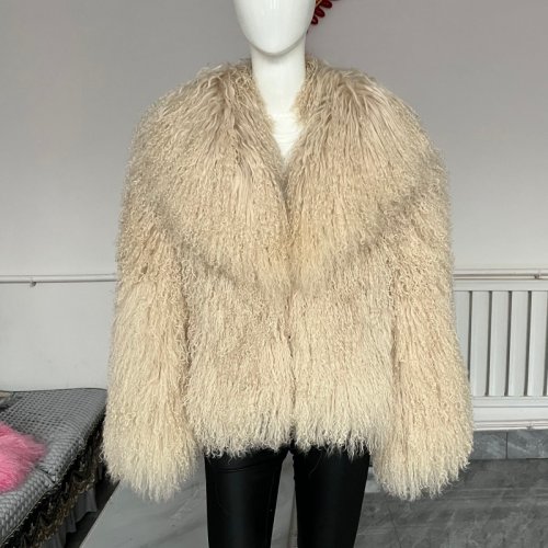 Immagine di Beiziru Cappotto da donna in pelliccia di pecora della Mongolia con colletto rovesciato, vera giacca sportiva calda ed elegante