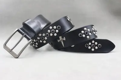 Image de Ceinture en Cuir Véritable avec Rivets Métalliques - Style Punk & Cowboy