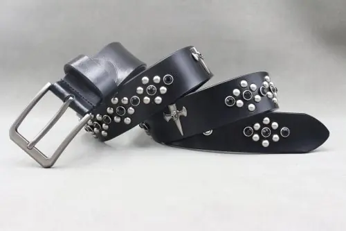 Image de Ceinture en Cuir Véritable avec Rivets Métalliques - Style Punk & Cowboy