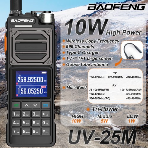 Image of BAOFENG UV-25M Ham Radio High Powerful Tactical Walkie Talkie Full Band 10W Type-C 999CH 2 Way Radio BAOFENG NEW Upgrade UV-25