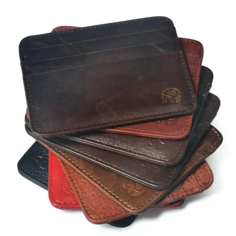 Zdjęcie Nowoczesny, cienki portfel skórzany dla mężczyzn – elegancki etui na karty i dokumenty z 6 gniazdami, idealny do biznesu i codziennego użytku