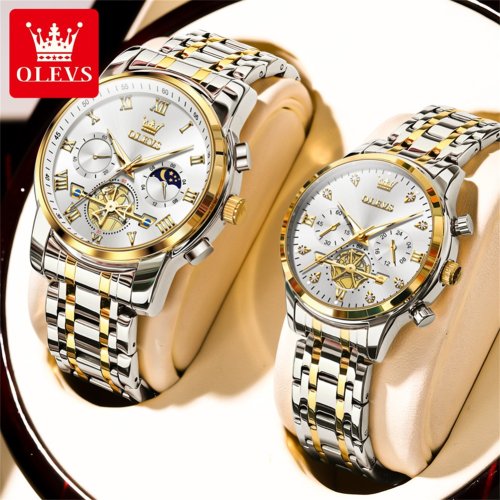 Immagine di Orologi da Coppia Olevs - Design Elegante con Cronografo e Fasi Lunari