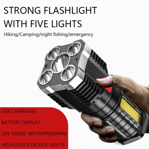 Image de Lampe Torche LED Ultra Puissante - 5 LED, 3 Modes, Idéale pour le Camping
