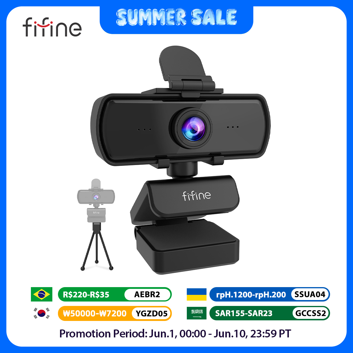 Imagen de FIFINE Cámara web para PC Full HD de 1440p con micrófono, trípode, para escritorio y computadora por...