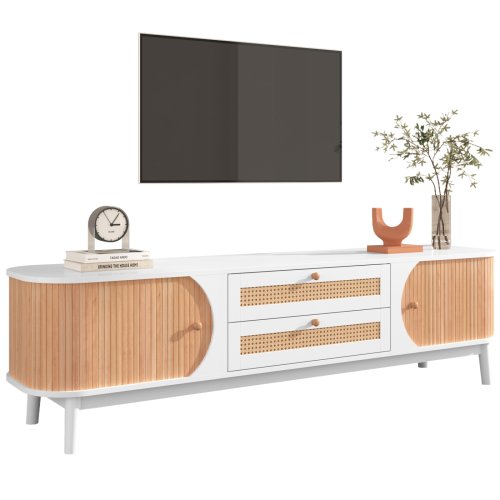 Afbeelding van TV-garderobe-Natural Wood-Blend TV-garderobe met deuren en laden. Natuurlijke landhuisstijl