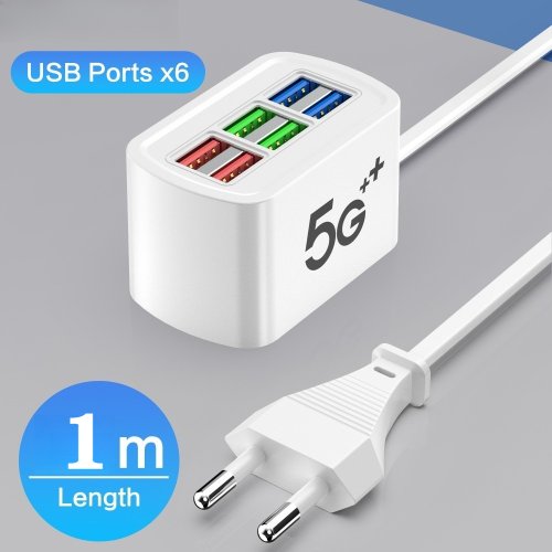 Afbeelding van Universele 6-poorts USB snel oplader met stekkerdoosadapter – snelle oplading voor iPhone 15, 16, Xiaomi en andere smartphones
