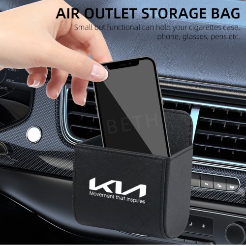 Immagine di Borsa Portamonete in Pelle PU per Sedile posteriore Auto - Organizzatore Tascabile con Presa d'Aria per Kia Rio, Ceed, Sportage, Cerato, Soul, Sorento, K2, K5