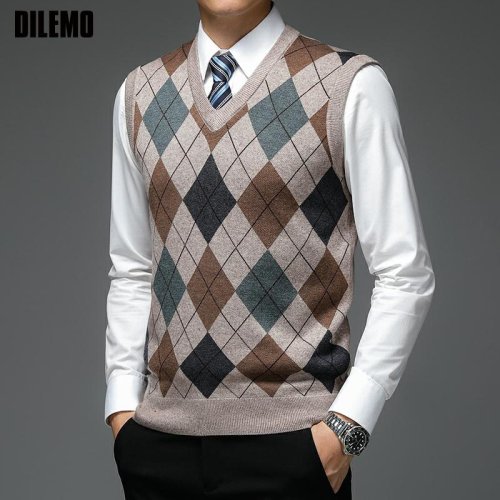 Zdjęcie Męska Kamizelka z Wełny Argyle – Elegancka i Ciepła