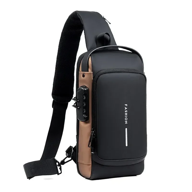 Imagen de Bolso de Pecho Antirrobo para Hombre con Carga USB, Bolso de Hombro Cruzado, Bolsa de Mensajero para Viajes Cortos, Escolar y Uso Diario en Oxford Resistente