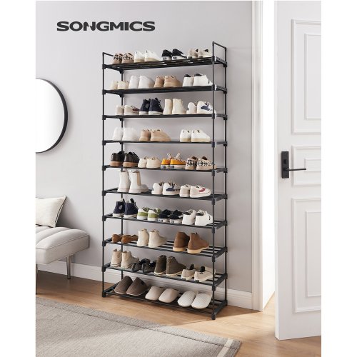 Image of SONGMICS 10 Tier Shoe Rack High Shoe Rack Slim Shoe Rack Storage Metal Space Saving Dressing Room Entrance 30 x 94 x 206 cm