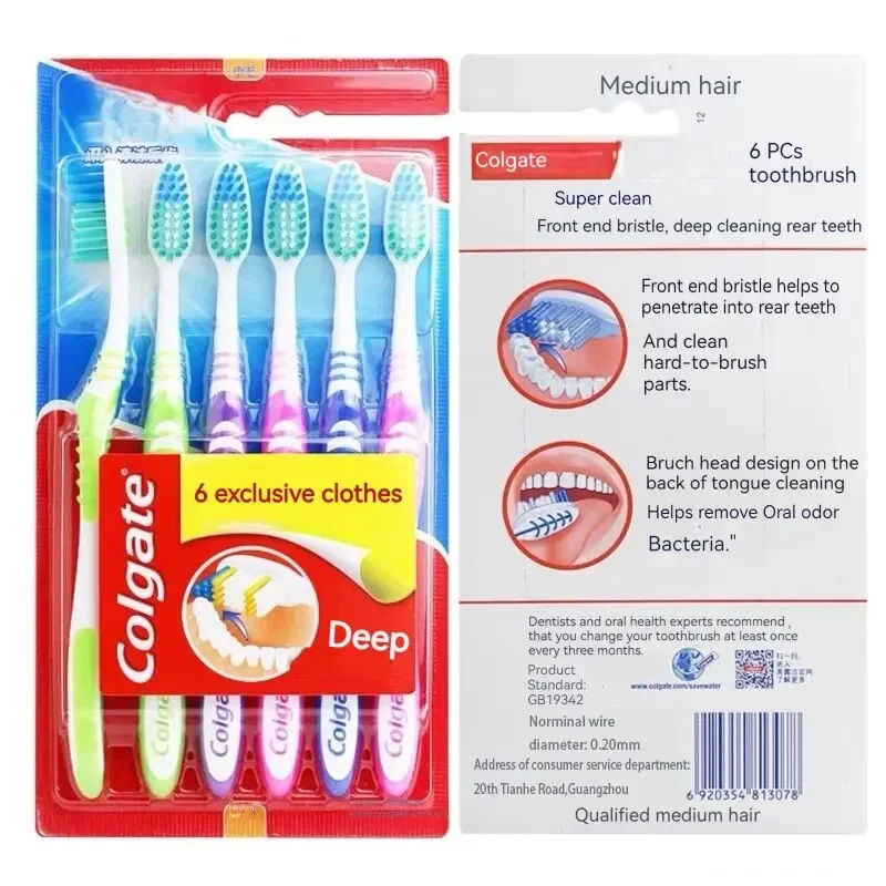 Image de Pack de 6 Brosses à Dents Souple & Moyen - Familial & Voyage