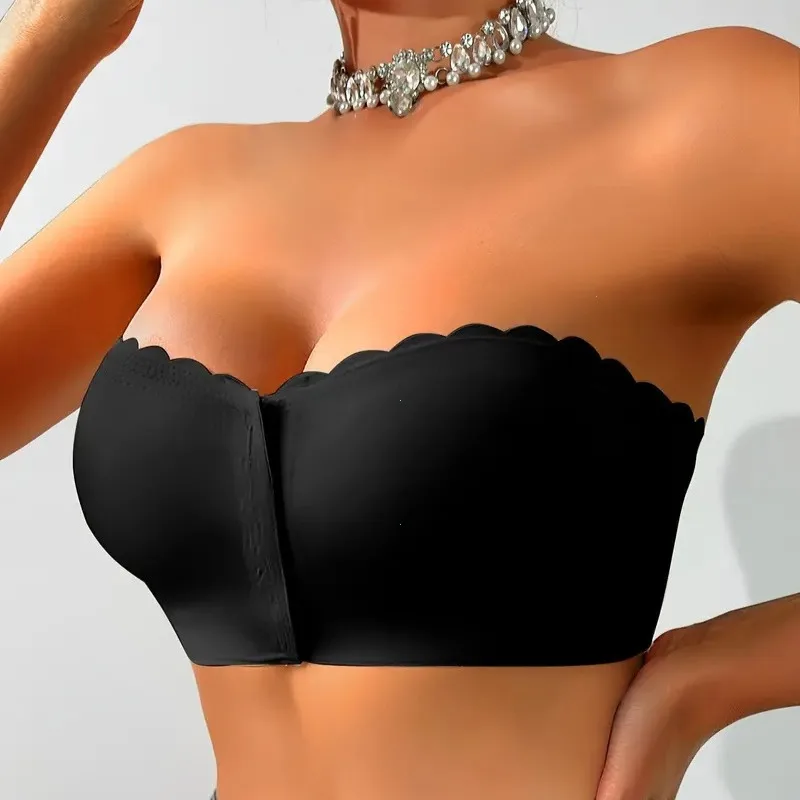Imagen de Sujetador sin Aros con Botón Frontal, Ropa Interior Invisible, Suave y Transpirable, Color Sólido, Sin Rastro, Cómodo para Mujer