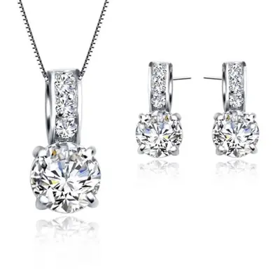 Image de Ensemble de Bijoux Argent 925 avec Cristal - Collier & Boucles d'oreilles