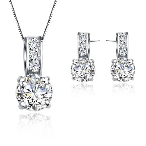 Image de Ensemble de Bijoux Argent 925 avec Cristal - Collier & Boucles d'oreilles
