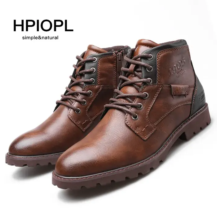 Image de Bottines Homme Cuir Marron - Style Militaire & Outdoor