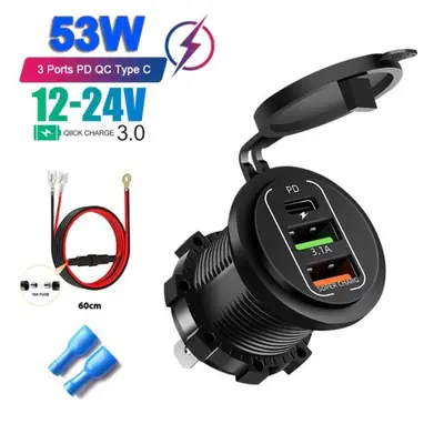 Image de Chargeur Voiture 4 Ports USB-C & USB Rapide avec Voltmètre