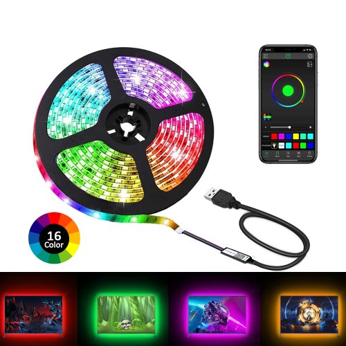 Immagine di Strisce luminose a LED, luci a LED RGB 5050 con controllo APP Bluetooth, strisce LED USB 5V Nastro LED colorato per la d