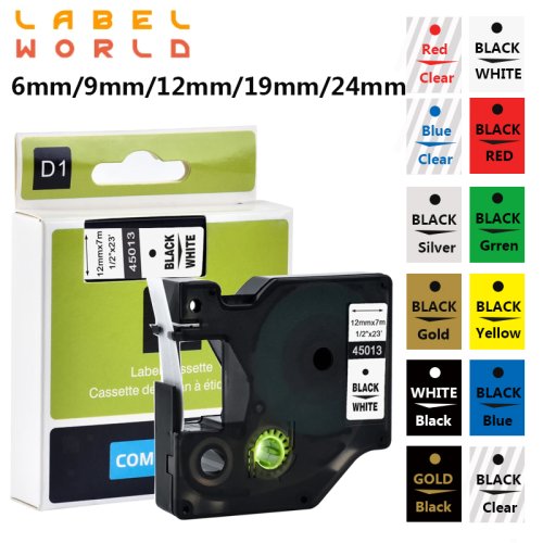 Image of Premium Multicolor Label Tapes for Dymo D1 Label Makers – 6mm, 9mm, 12mm, 19mm, 24mm Compatible with Dymo 45013, 40913, 43613, 45018, 40918, 40914 – Ideal for LM160 and LM280 Printers
