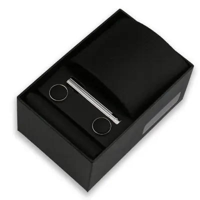 Image de Ensemble Cravate Homme Élégant - 8 cm + Mouchoir + Boutons de Manchette