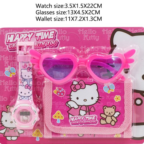Bild von Kinderspielzeug-Set mit Einhorn- und Hello Kitty-Uhr, Brieftasche und Gläsern – farbenfrohes Cartoon-Spiderman-Zubehör für Kinder